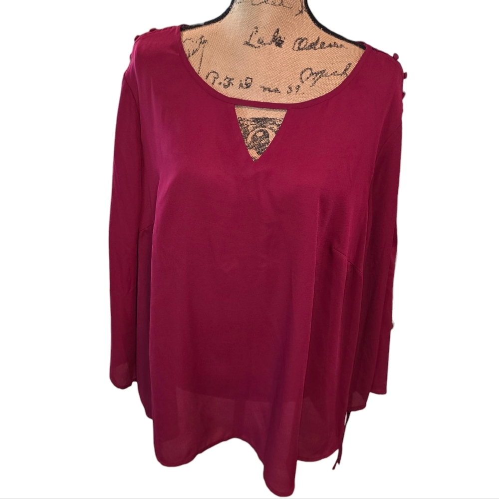 Zac & Rachel Magenta Flare Button Detail Long Sleeve‎ Blouse Plus Size 2X New